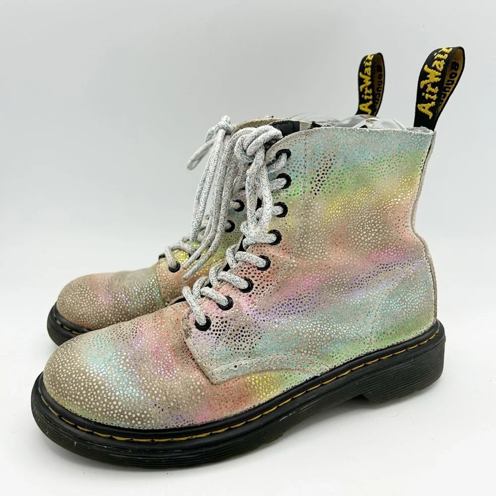 Dr.‎ Martens Youth 1460 Pascal Rainbow Iridescent Lace Up Boots Size 2 US